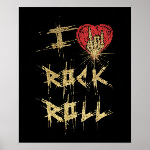 Affiche J'Aime Le Rock Et Le Roll Style Vintage