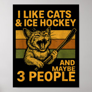 Affiche J'aime les chats de hockey sur glace et peut-être