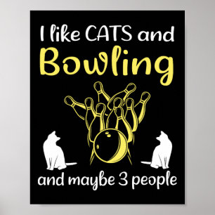 Affiche J'Aime Les Chats Et Le Bowling Et Peut-Être 3 Pers