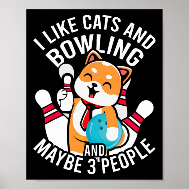 Affiche J'Aime Les Chats Et Le Bowling Et Peut-Être 3 Pers (Devant)