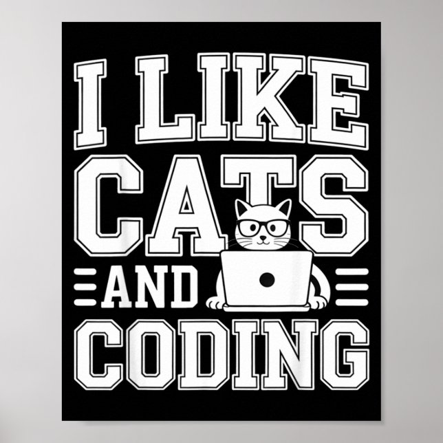 Affiche J'aime les chats et le codeur de programmation sur (Devant)