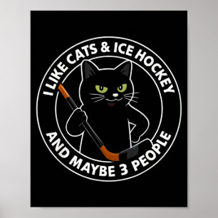 Affiche J'aime les chats, le hockey sur glace et peut-être