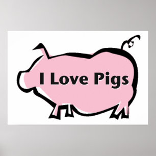 Affiche J'aime les cochons