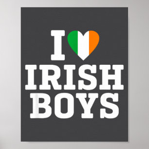 Affiche J'aime les garçons irlandais Drapeau d'Irlande Cœu