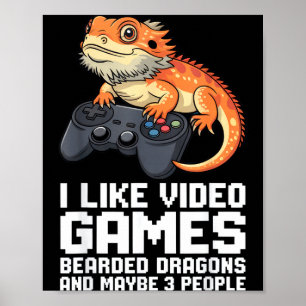 Affiche J'aime les jeux vidéo barbu dragon joueur introver
