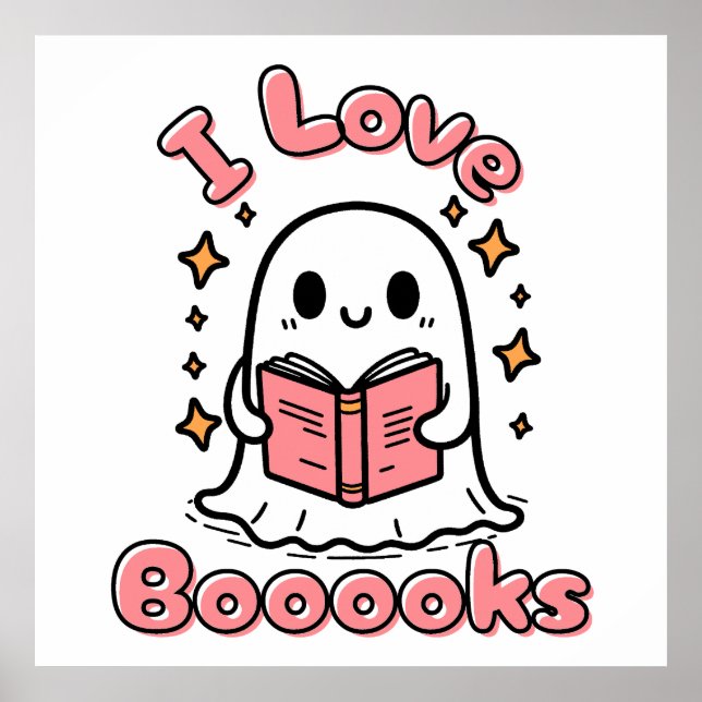 Affiche j'aime les livres fantôme halloween (Devant)