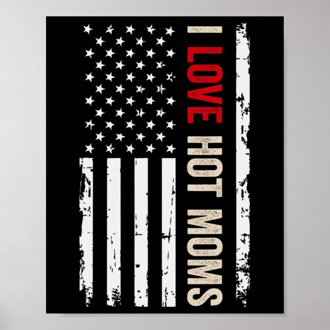 Affiche J'aime les mamans chaudes drapeau américain USA  (Devant)