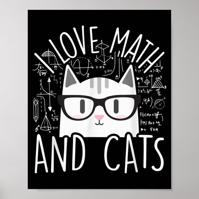 Affiche J'Aime Les Maths Et Les Chats Cute Kitty Chat (Devant)