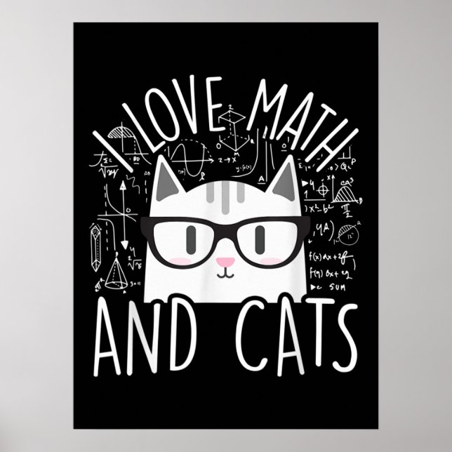 Affiche J'Aime Les Maths Et Les Chats Cute Kitty Chat (Devant)