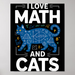 Affiche J'aime les maths et les chats Prof de maths drôle