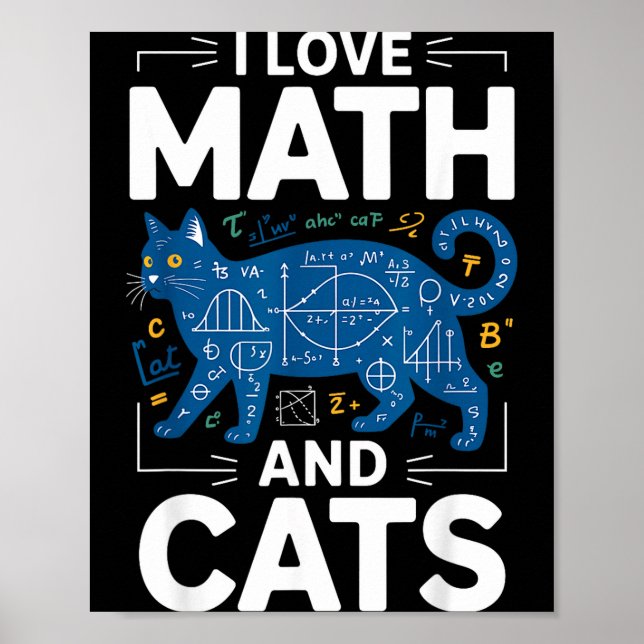 Affiche J'aime les maths et les chats Prof de maths drôle  (Devant)