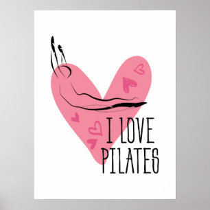 Affiche J'AIME LES PILATES et les pots de Pilates