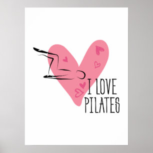 Affiche J'AIME LES PILATES et les pots de Pilates