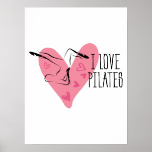 Affiche J'AIME LES PILATES et les pots de Pilates