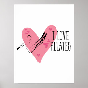 Affiche J'AIME LES PILATES et les pots de Pilates