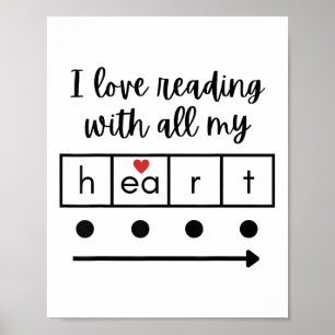 Affiche J'Aime Lire Avec Tout Mon Coeur Professeur De Scie