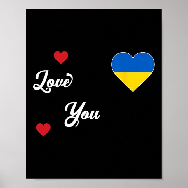Affiche J'aime l'Ukraine avec le drapeau ukrainien dans un (Devant)