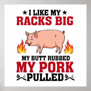 Affiche J'aime Mes Racks Big BBQ, Citation Porc Fessier
