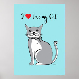Affiche J'aime mon chat, adorable, mignonne, personnalisab