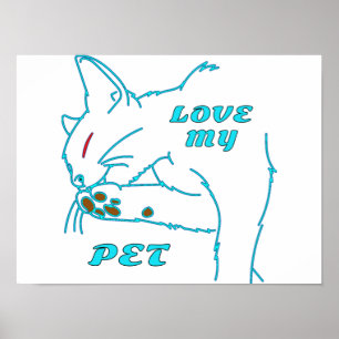 AFFICHE J'AIME MON CUTE AQUA PET CAT