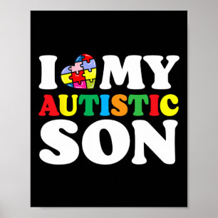 Affiche J'Aime Mon Fils Autiste Puzzle Pièce Autisme Homme