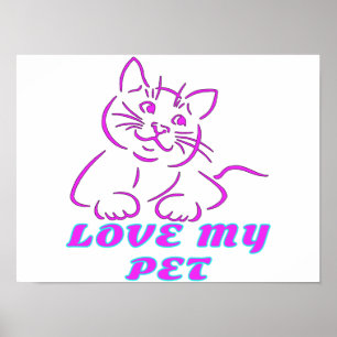 AFFICHE J'AIME MON PETIT CHAT ROSE