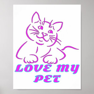 AFFICHE J'AIME MON PETIT CHAT ROSE
