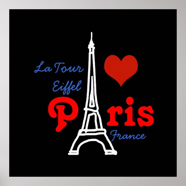 Affiche J'aime Paris . coeur rouge romantique (Devant)