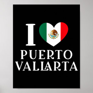 Affiche J'aime Puerto Vallarta Cœur Drapeau du Mexique