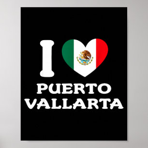 Affiche J'aime Puerto Vallarta Cœur Drapeau du Mexique _1 