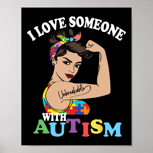 Affiche J'Aime Quelqu'Un Avec Autisme Maman Autisme Indest (Devant)