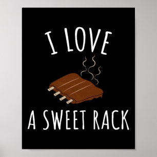Affiche J'Aime Un Rack Sucré Bbq Ribs Drôle T