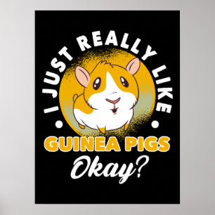 Affiche J'Aime Vraiment Les Chiens De Guinée Cavy Roddent