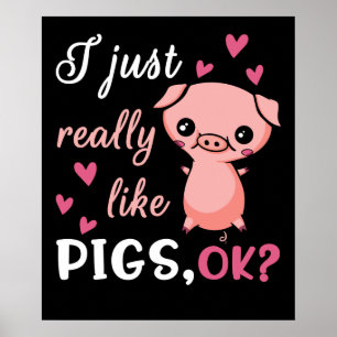 Affiche J'Aime Vraiment Les Porcs Mignonnes Animaux De Fer