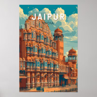 Jaipur Inde Illustration Art de Voyage Vintage