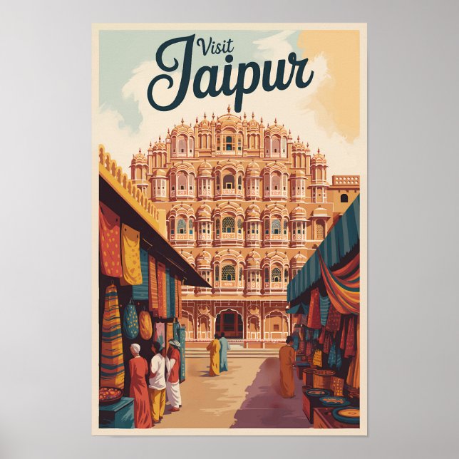Affiche Jaipur Inde Illustration de Hawa Mahal Art de voya (Devant)