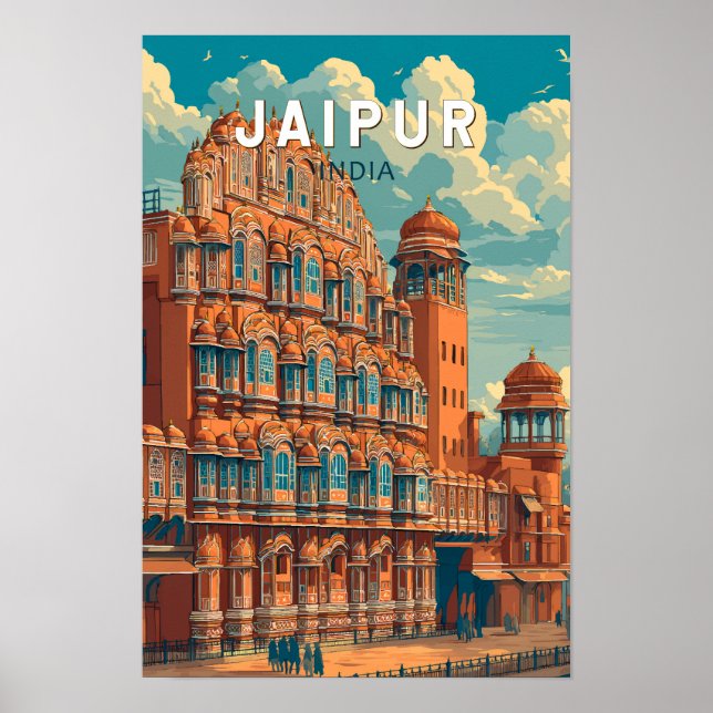Affiche Jaipur Inde Illustration Voyage Art Vintage (Devant)