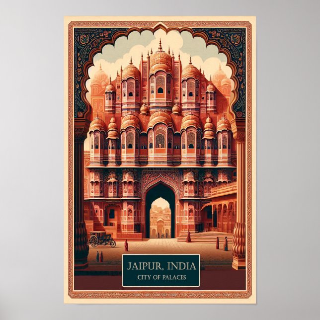 Affiche Jaipur Inde - Ville des Palais Voyage Vintage  (Devant)