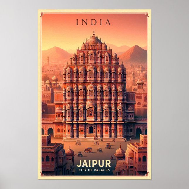 Affiche Jaipur India - City of Palaces Vintage Travel  (Devant)