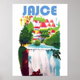 Affiche Jajce, cascades Bosnie, Yougoslavie, vintage