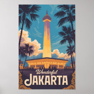 Affiche Jakarta Indonésie Illustration Voyage Art Vintage