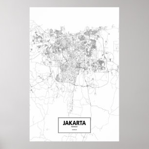 Affiche Jakarta, Indonésie (noir sur blanc)