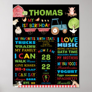 Affiche Jalon d'anniversaire de 1 an Animaux de la ferme S