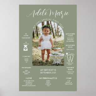 Affiche Jalon de premier anniversaire photo vert sauge