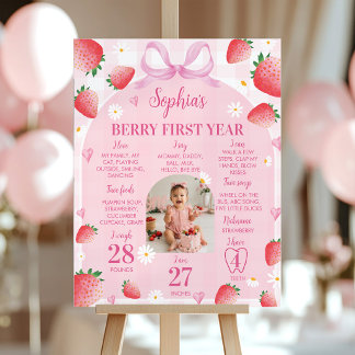 Affiche Jalon de première photo d'anniversaire de fraise