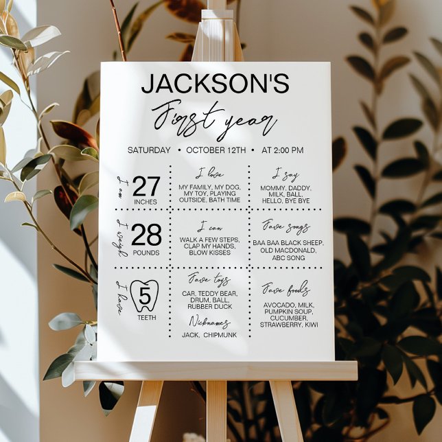 Affiche Jalon minimaliste noir et blanc 1er anniversaire (Créateur téléchargé)