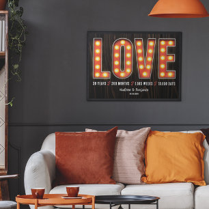 Affiche Jalon Rétro 30e Anniversaire Amour Personnalisé