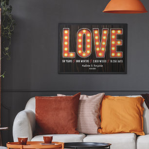 Affiche Jalon Rétro 50e Anniversaire Amour Personnalisé
