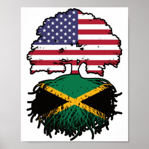 Affiche Jamaïque Américain Jamaïcain USA Drapeau Racines d