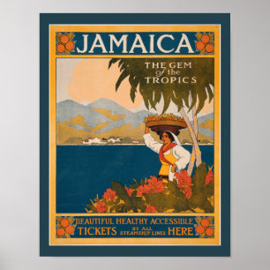 Affiche Jamaïque Gem of The Tropics 1910 Nouveau Voyage